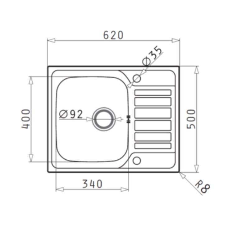 GRADE A2 - Single Bowl Chrome Stainless Steel Kitchen Sink with Right Hand Drainer - Taylor & Moore