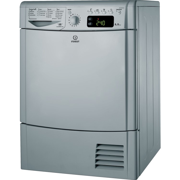 Refurbished Indesit IDCE8450BSH EcoTime 8kg Freestanding Condenser Tumble Dryer - Silver