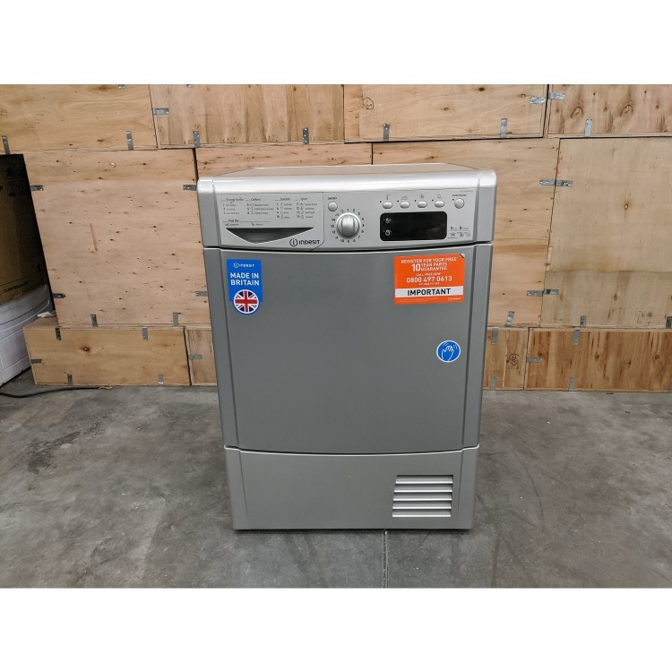 Refurbished Indesit IDCE8450BSH EcoTime 8kg Freestanding Condenser Tumble Dryer - Silver