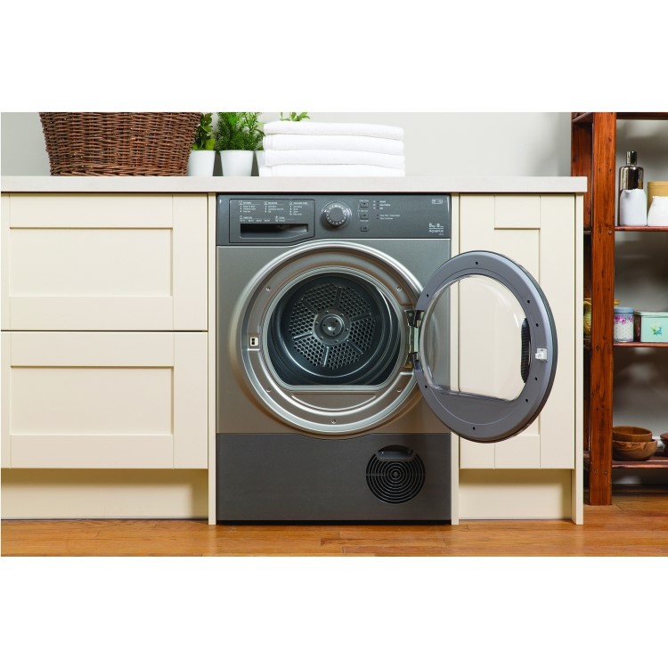 Refurbished Hotpoint TCFS83BGG Aquarius 8kg Freestanding Condenser Sensor Dryer - Graphite