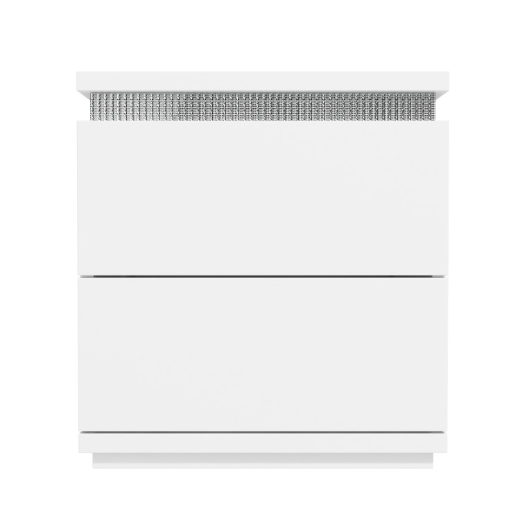 White Gloss Diamante Bedside Table with 2 Drawers - Gabriella