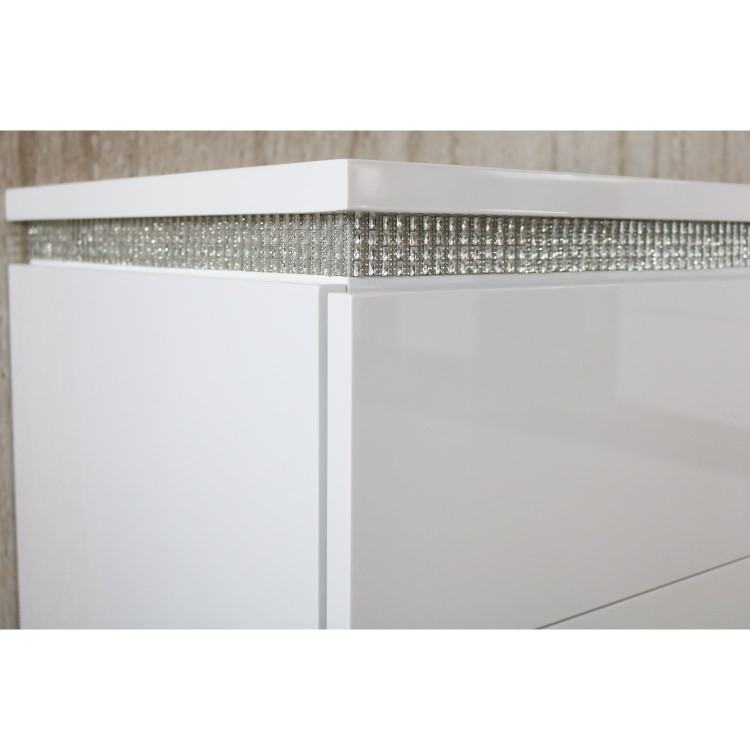 White Gloss Diamante Bedside Table with 2 Drawers - Gabriella