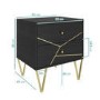 Dark Wood 2 Drawer Bedside Table with Gold Inlay - Mika