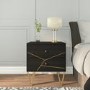 Dark Wood 2 Drawer Bedside Table with Gold Inlay - Mika