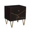 Dark Wood 2 Drawer Bedside Table with Gold Inlay - Mika