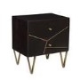 Dark Wood 2 Drawer Bedside Table with Gold Inlay - Mika