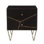 Dark Wood 2 Drawer Bedside Table with Gold Inlay - Mika