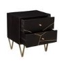 Dark Wood 2 Drawer Bedside Table with Gold Inlay - Mika
