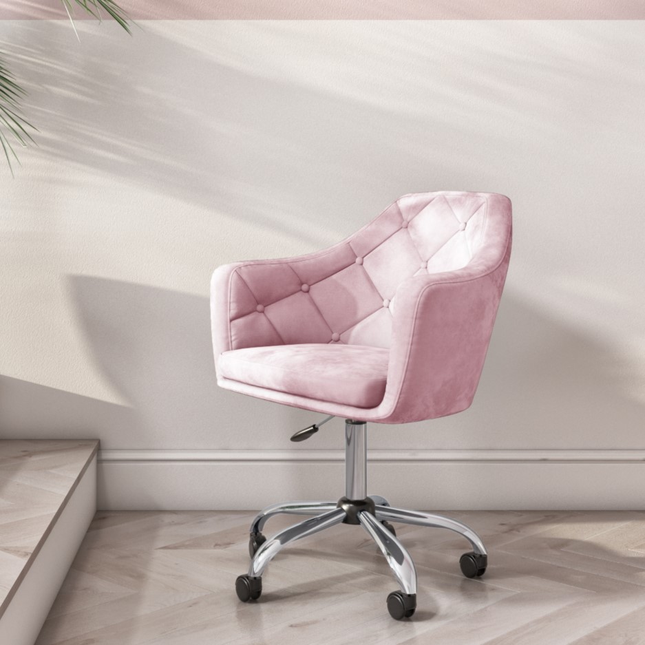 Pink Velvet Office Swivel Chair with Button Back Marley BuyItDirect.ie
