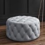 Xena Large Buttoned Footstool in Light Grey Velvet