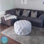 Xena Large Buttoned Footstool in Light Grey Velvet