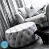 Xena Large Buttoned Footstool in Light Grey Velvet