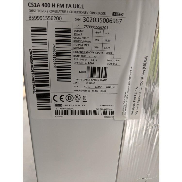 Refurbished Hotpoint CS1A400HFMFA 390 Litre Chest Freezer 70cm Deep 141cm Wide - White