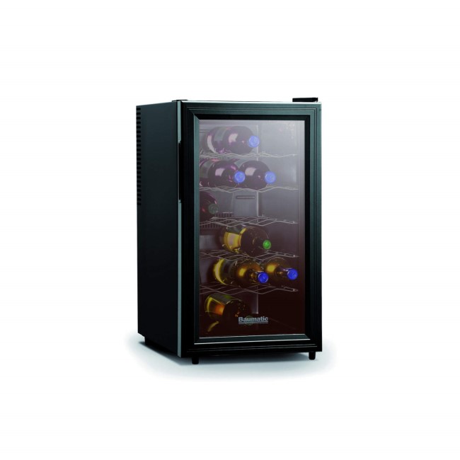 Baumatic BW18BL Freestanding 18 Bottle Beverage Centre Black With Smoked Black Glass