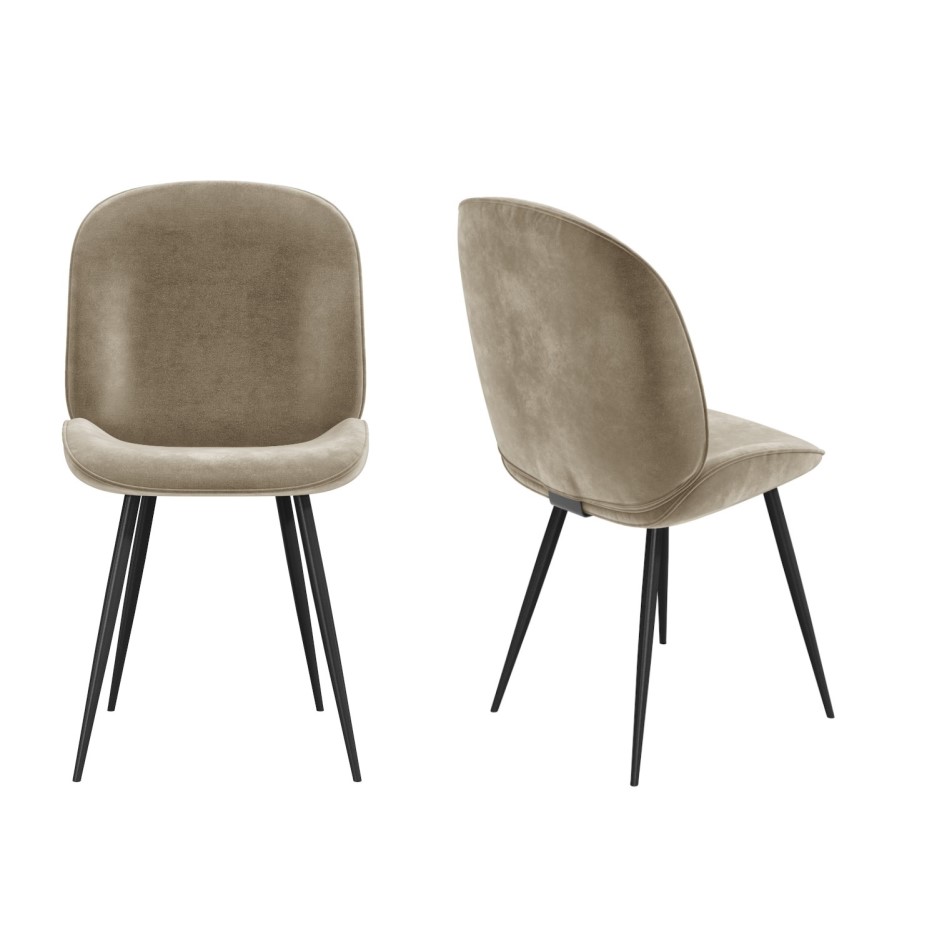 Set of 2 Mink Velvet Dining Chairs with Black Legs Jenna BuyItDirect.ie