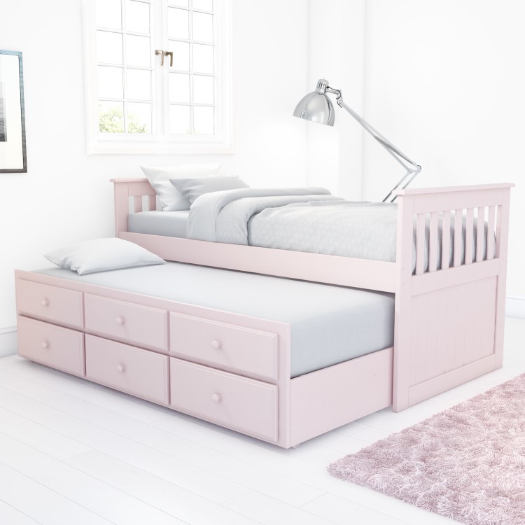Oxford Captains Guest Bed With Storage in Light Pink - Trundle Bed Included