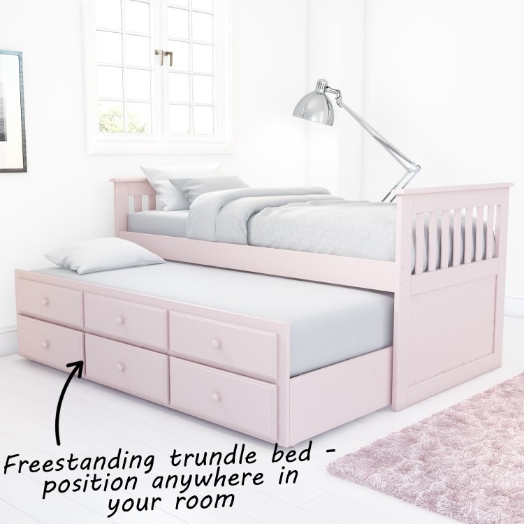 Oxford Captains Guest Bed With Storage in Light Pink - Trundle Bed Included