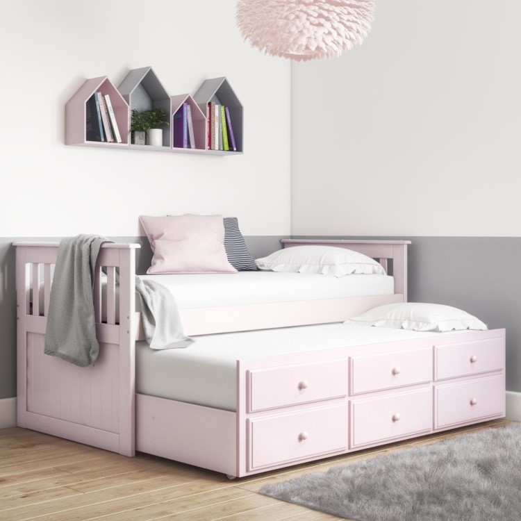 Oxford Captains Guest Bed With Storage in Light Pink - Trundle Bed Included