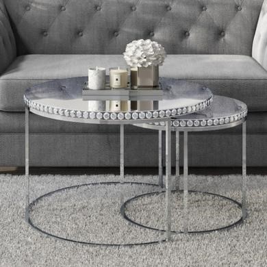 Round Mirrored Coffee Tables With, Narrow Mirrored Console Table With Diamond Gems Jade Boutique