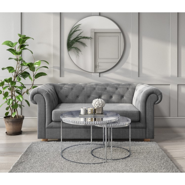 Round Mirrored Coffee Tables with Diamond Gems - Set of 2 - Jade Boutique