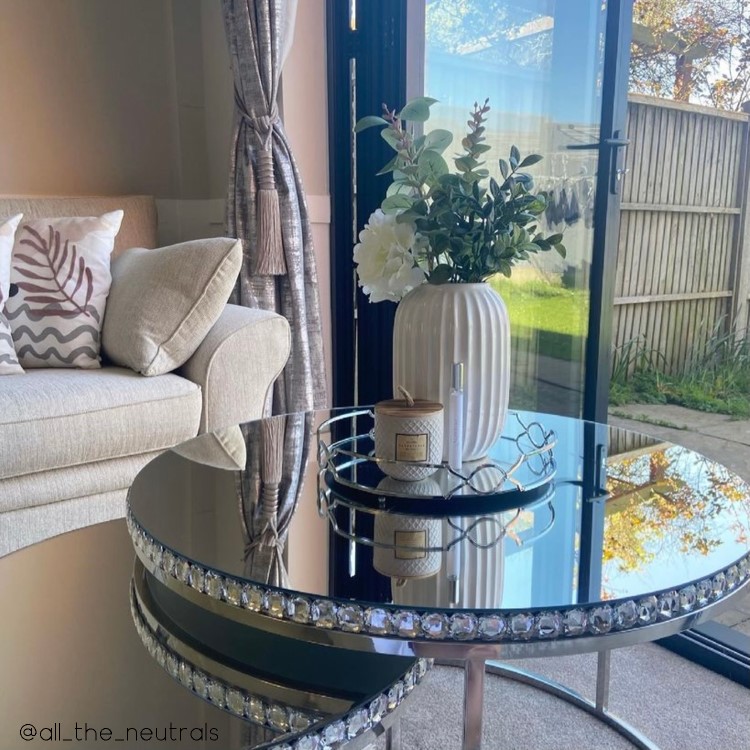 Round Mirrored Coffee Tables with Diamond Gems - Set of 2 - Jade Boutique
