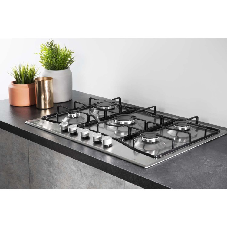 Refurbished Hotpoint PCN752UIXH 73cm Five Burner Gas Hob - Stainless Steel