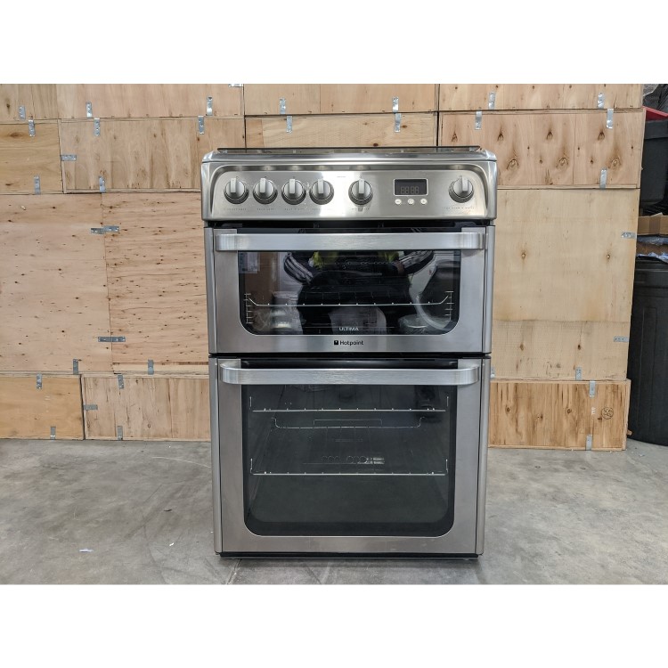 Refurbished Hotpoint Ultima HUG61X 60cm Double Oven Gas Cooker Stainless Steel