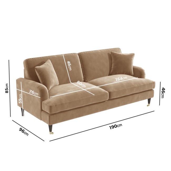 Beige Velvet 3 Seater Sofa - Payton