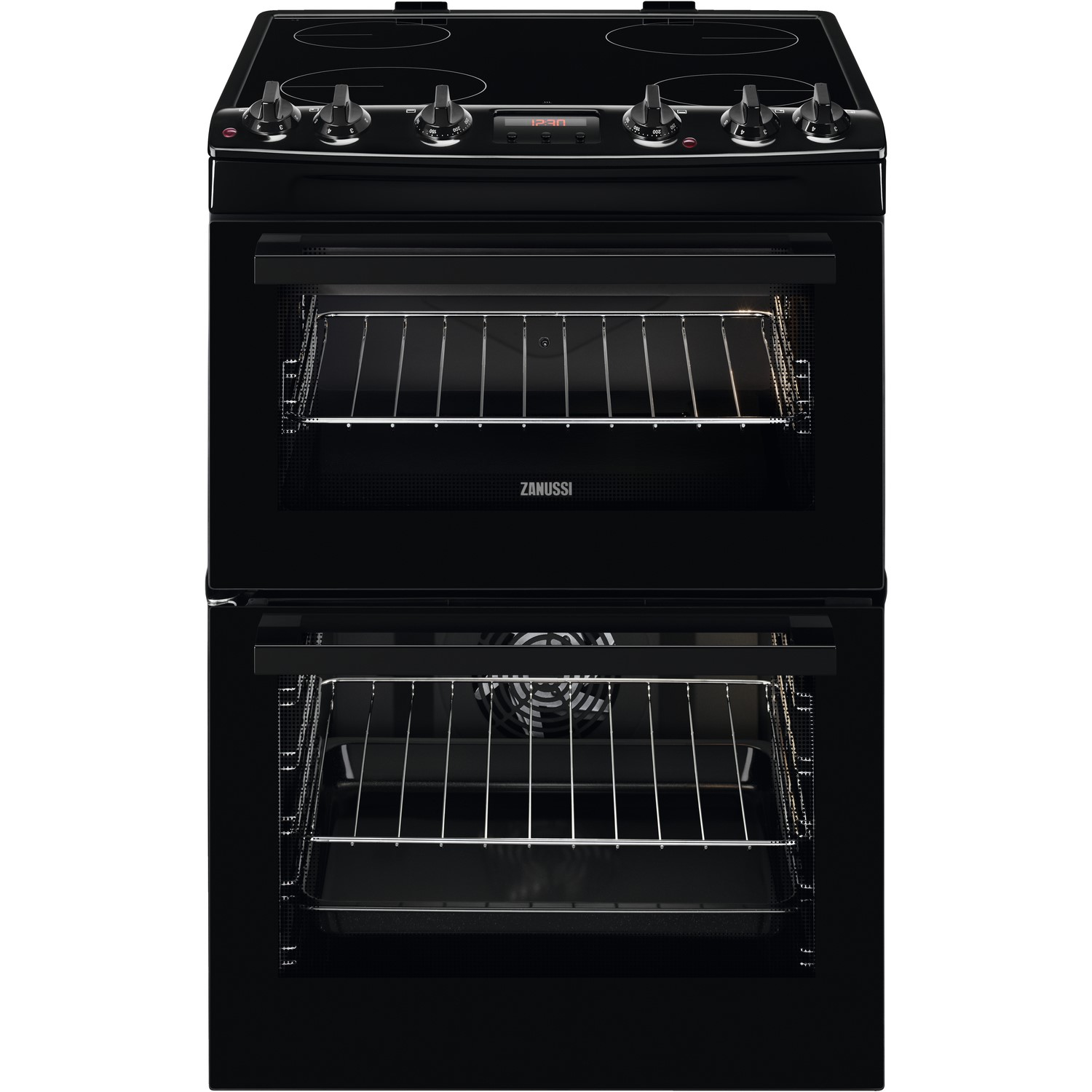 Zanussi 60cm Double Oven Electric Cooker with Catalytic Liners - Black