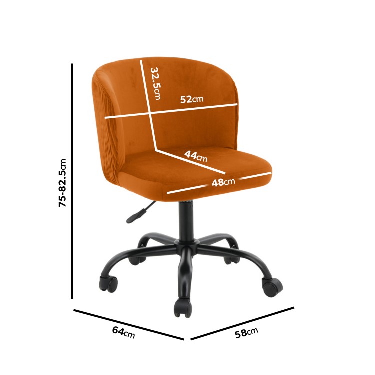 Orange Velvet Pleated Swivel Office Chair - Holly