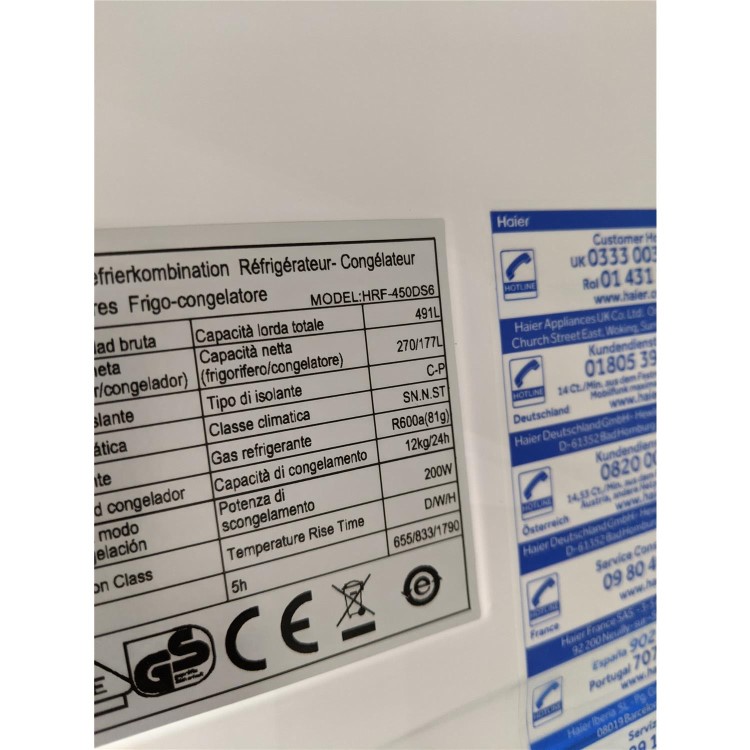 Refurbished Haier HRF-450DS6 Freestanding 450 Litre 60/40 Frost Free American Fridge Freezer