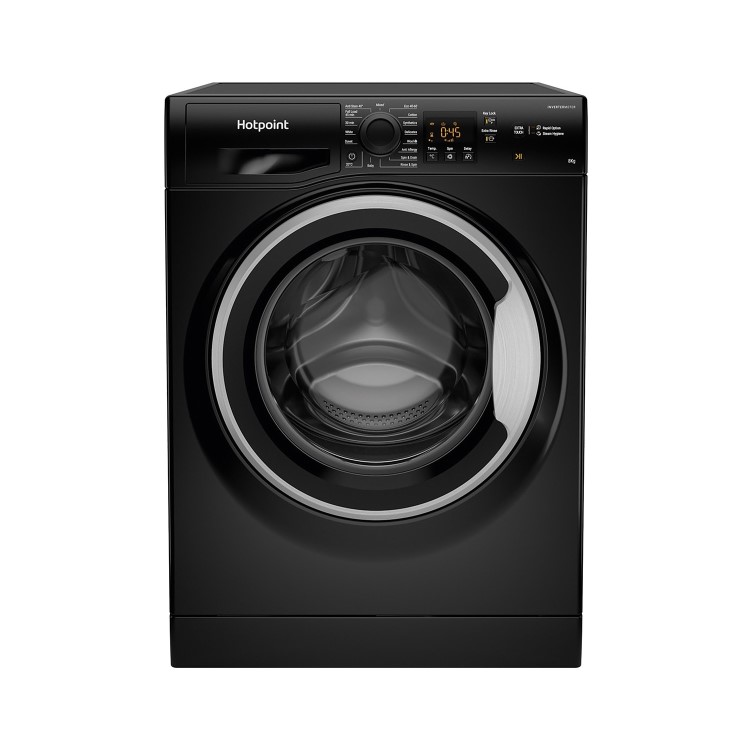 Refurbished Hotpoint NSWM843CBSUKN Freestanding 8KG 1400 Spin Washing Machine Black