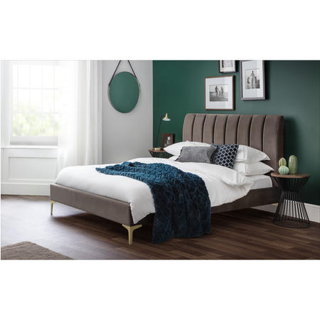 Grey Velvet Upholstered King Size Bed Frame with Scalloped Headboard - Julian Bowen
