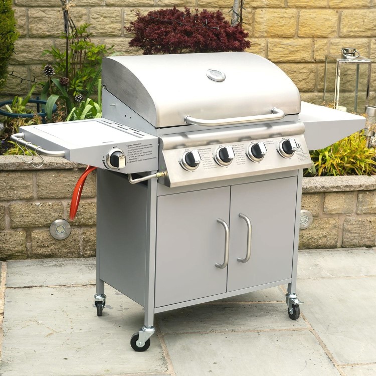 Refurbished Boss Grill Georgia Classic - 4 Burner Gas BBQ Grill with Side Burner - Silver