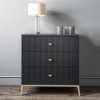 Dark Grey Art Deco Chest of 3 Drawers with Legs - Maya