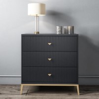 Dark Grey Art Deco Chest of 3 Drawers with Legs - Maya