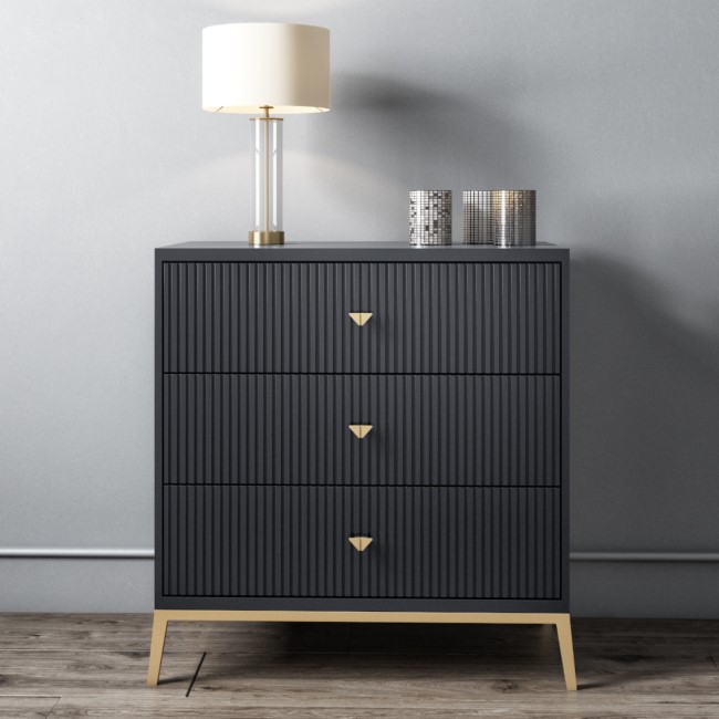 Dark Grey Art Deco Chest of 3 Drawers with Legs - Maya