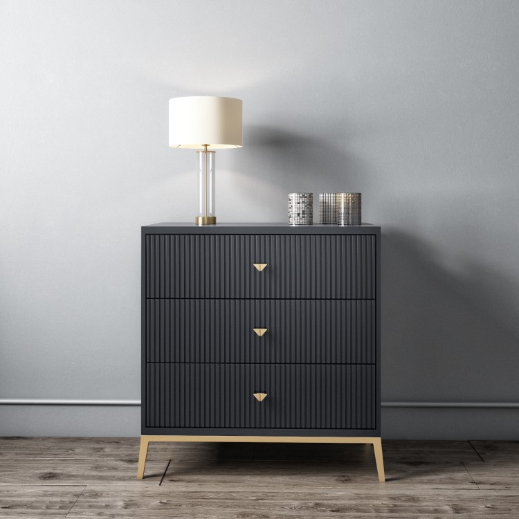 Dark Grey Art Deco Chest of 3 Drawers with Legs - Maya