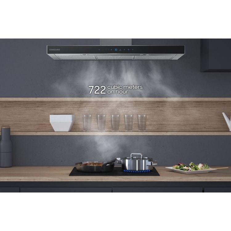 Refurbished Samsung NK36N5703BS 90cm Slimline Chimney Cooker Hood with Auto Connectivity Stainless Steel