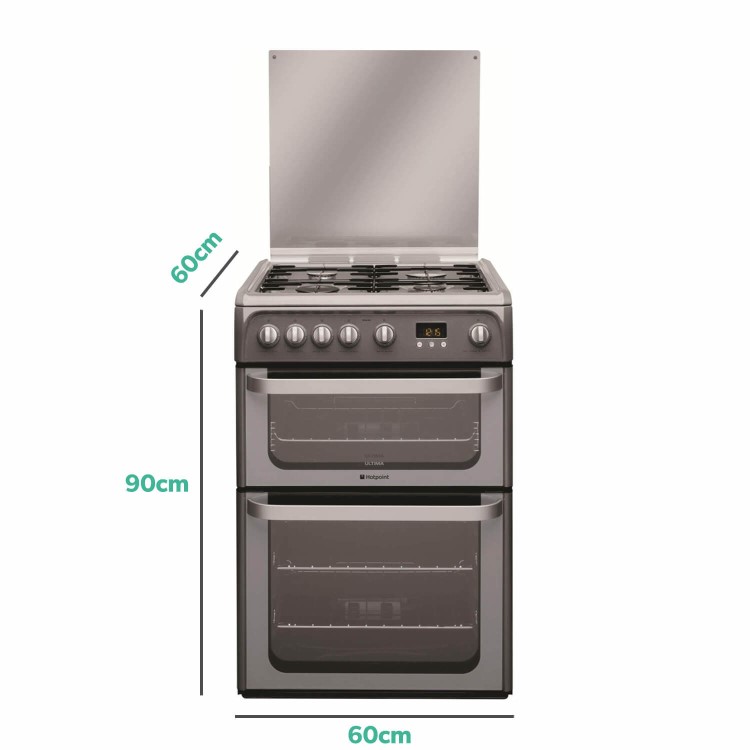 Refurbished Hotpoint Ultima HUG61G 60cm Double Oven Gas Cooker Graphite Grey