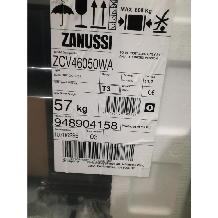 Refurbished Zanussi ZCV46050WA 55cm Electric Cooker With Ceramic Hob