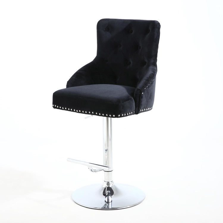 GRADE A1 - Rocco Brushed Velvet Black Bar Stool