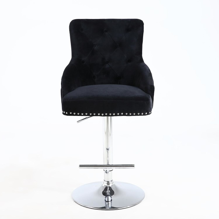 GRADE A1 - Rocco Brushed Velvet Black Bar Stool