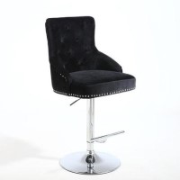 GRADE A1 - Rocco Brushed Velvet Black Bar Stool