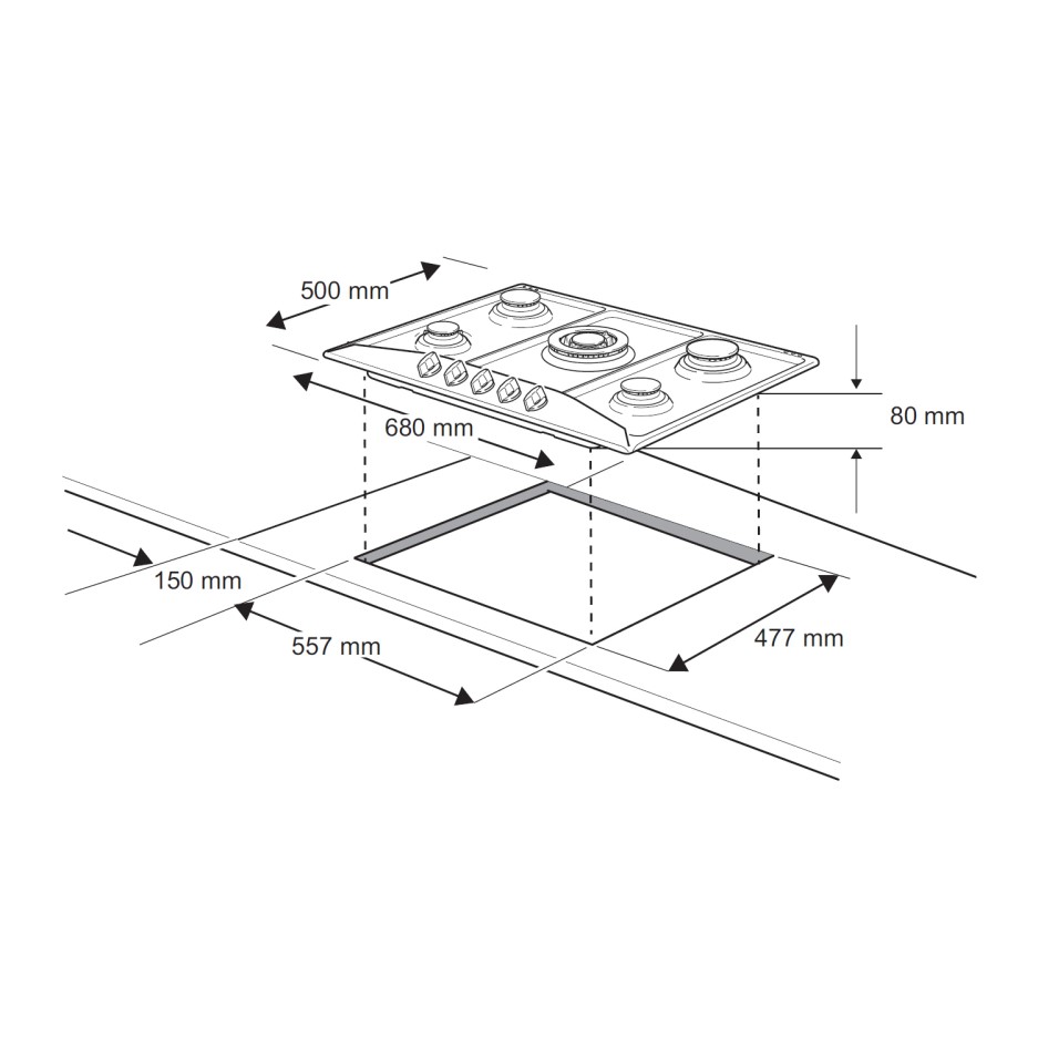 Refurbished Rangemaster RMB70HPNGFGL 70cm 5 Burner Gas Hob Black Glass