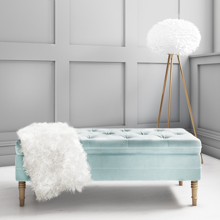 Safina Hallway Storage Bench in Duck Egg Blue Velvet