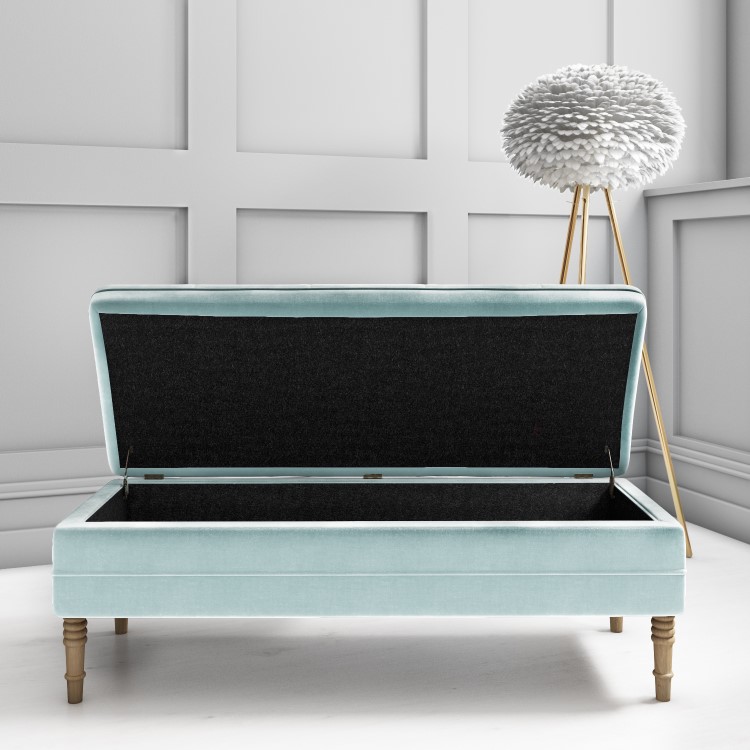 Safina Hallway Storage Bench in Duck Egg Blue Velvet