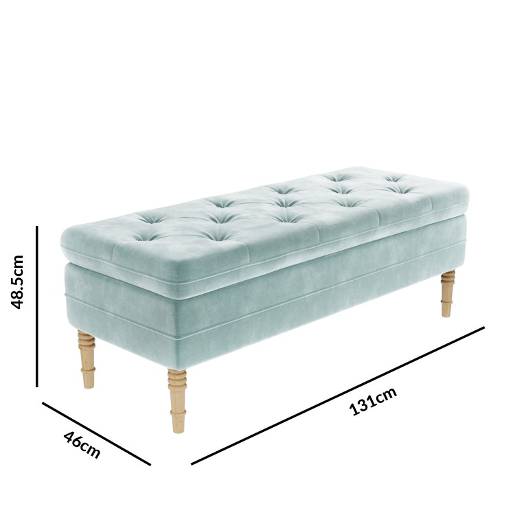 Safina Hallway Storage Bench in Duck Egg Blue Velvet