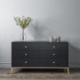 Dark Grey Wide Chest of 6 Drawers with Gold Legs - Maya