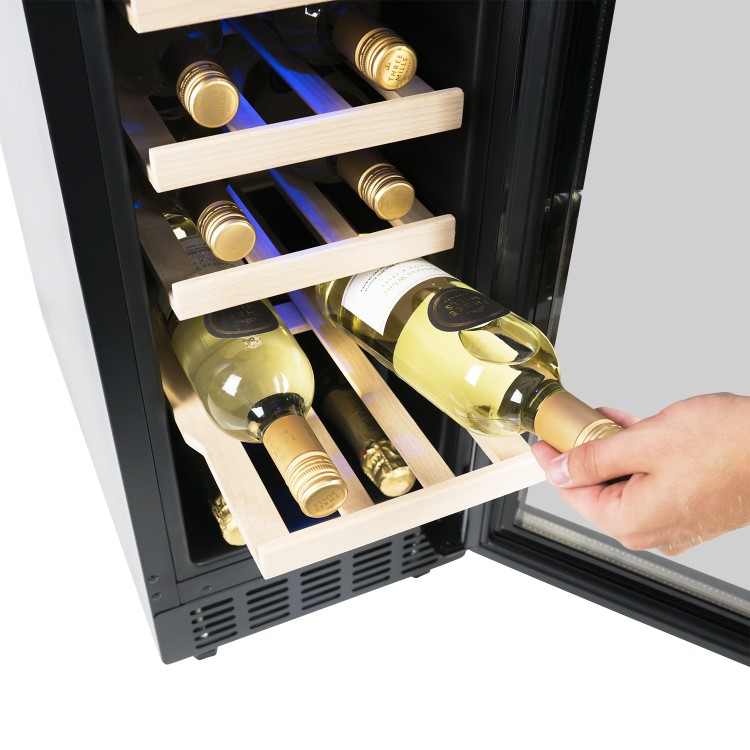 electriQ 19 Bottle Freestanding Under Counter Wine Cooler Single Zone 30cm Wide 82cm Tall - Black